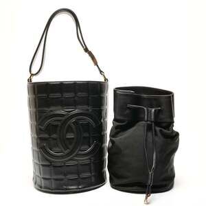 CHANEL Lambskin Chocobar Shoulder Bag, Black, WS26441